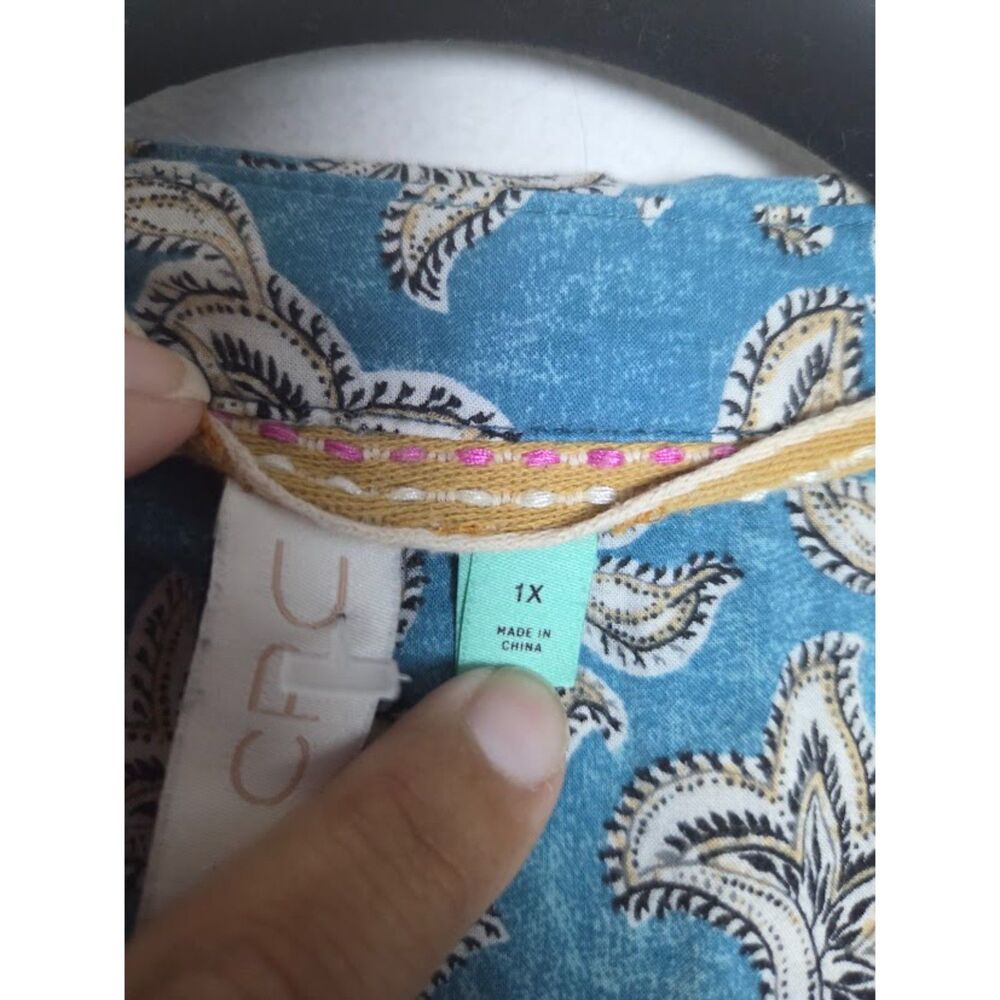 Pilcro Anthropologie "Lelani" Blue & Cream FloralPasley Button Down Blouse sz 1X - Picture 6 of 9